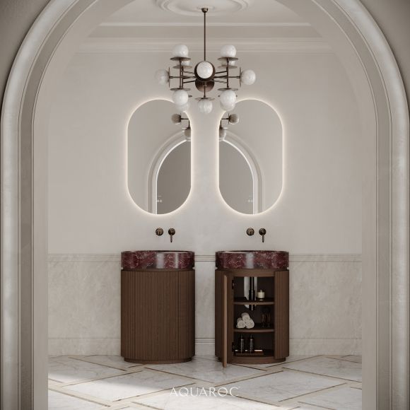 Rotunda Fluted Vanity Unit 600mm Espresso Oak & Rosso Levanto Top